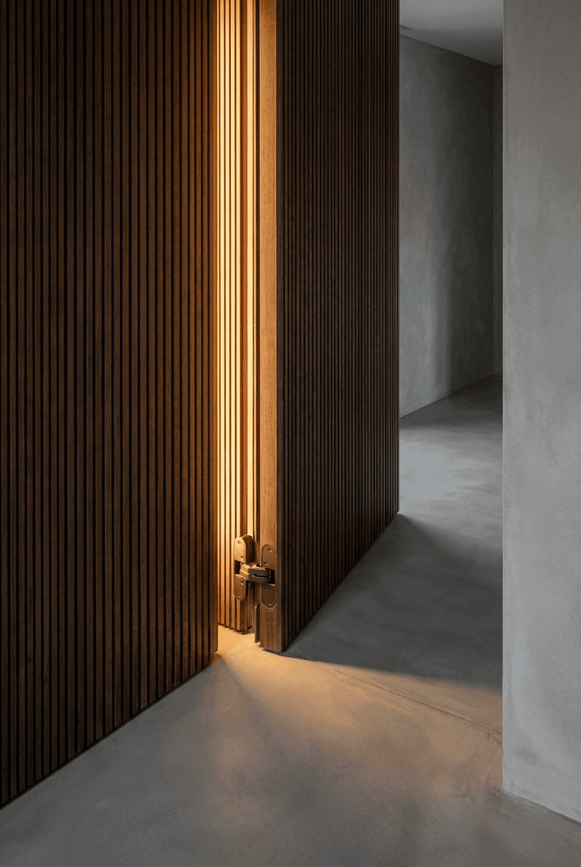 Minimalist staircase design with crisp architectural shadows and oversized terrazzo steps
