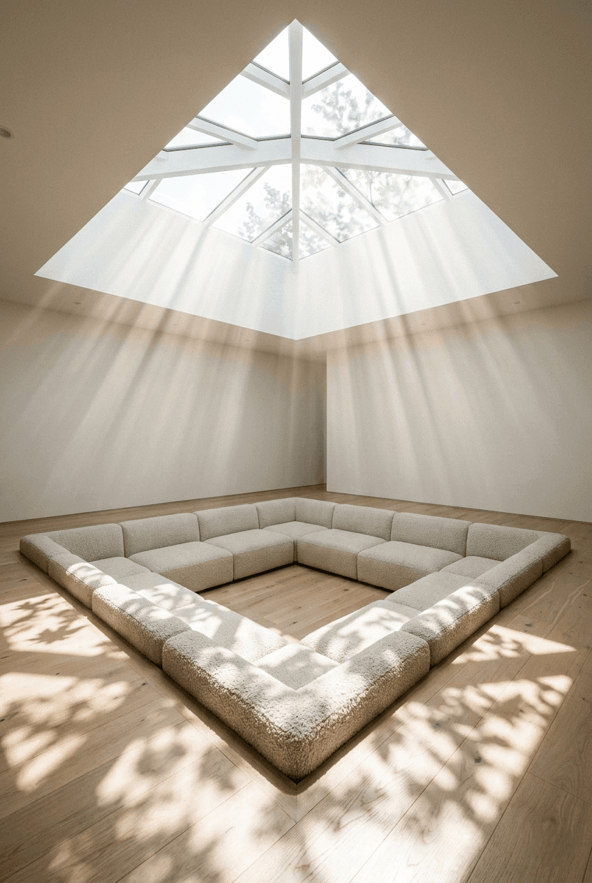 Minimalist living room with floor-to-ceiling windows and pure natural daylight for sanctuary design