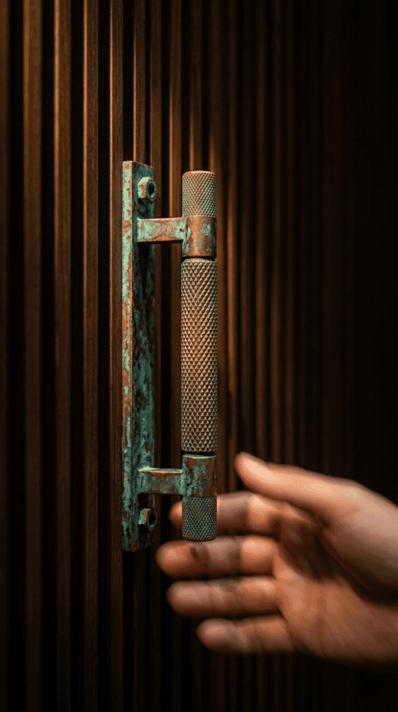 Macro detail of precision white ash tambour wood wall meeting floor in luxury walk-in wardrobe