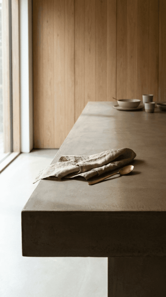 Macro close-up of slatted white ash wood joints and vertical tambour lines restorative bedroom architecture